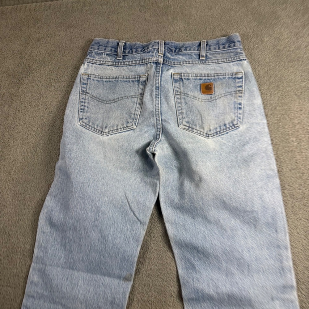 Carhartt Mens Relaxed Fit Straight Leg Distressed Light Wash Denim Jeans 31x27